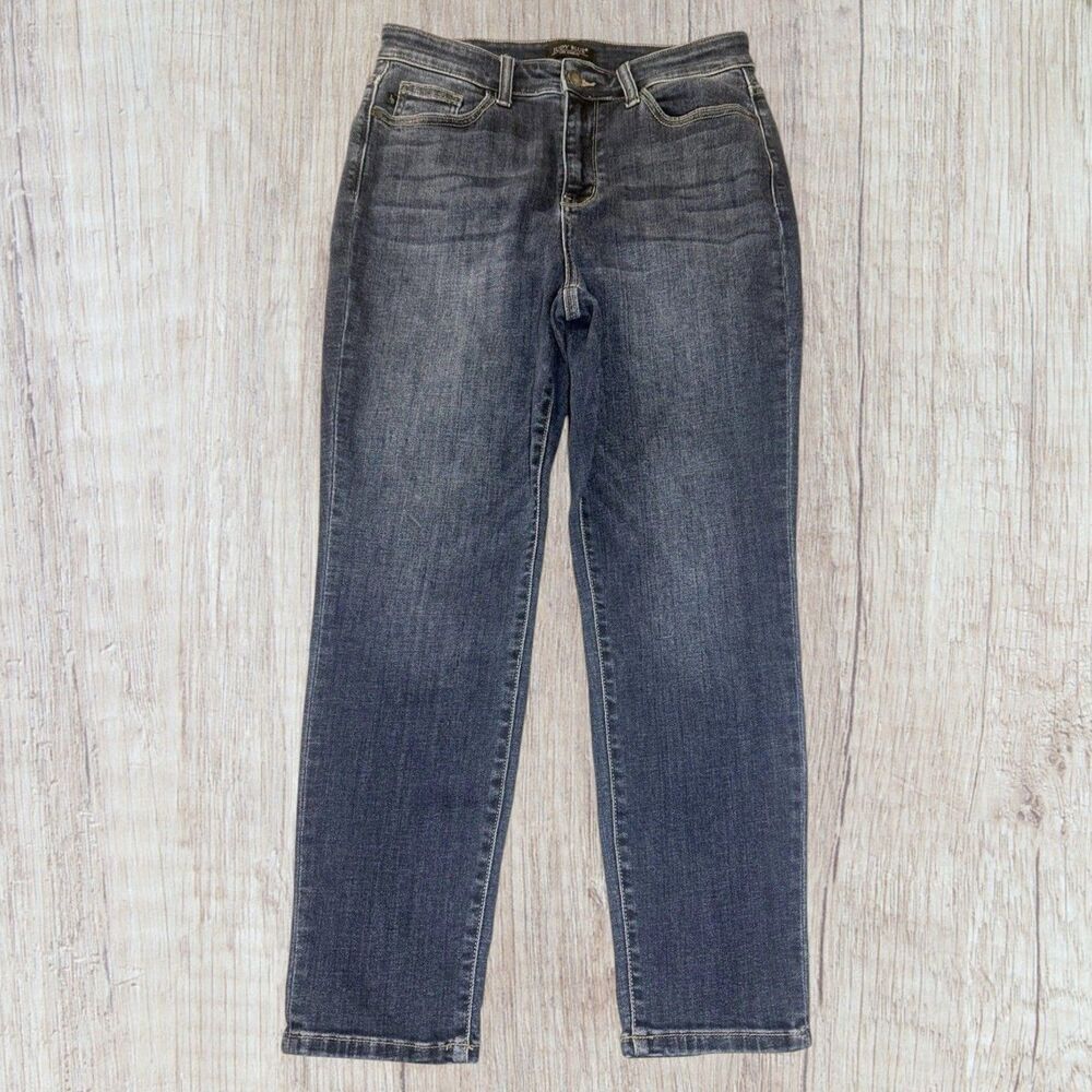 Judy Blue Jeans Womens 9/29 High Rise Crop Straight Stretch Medium Blue Wash